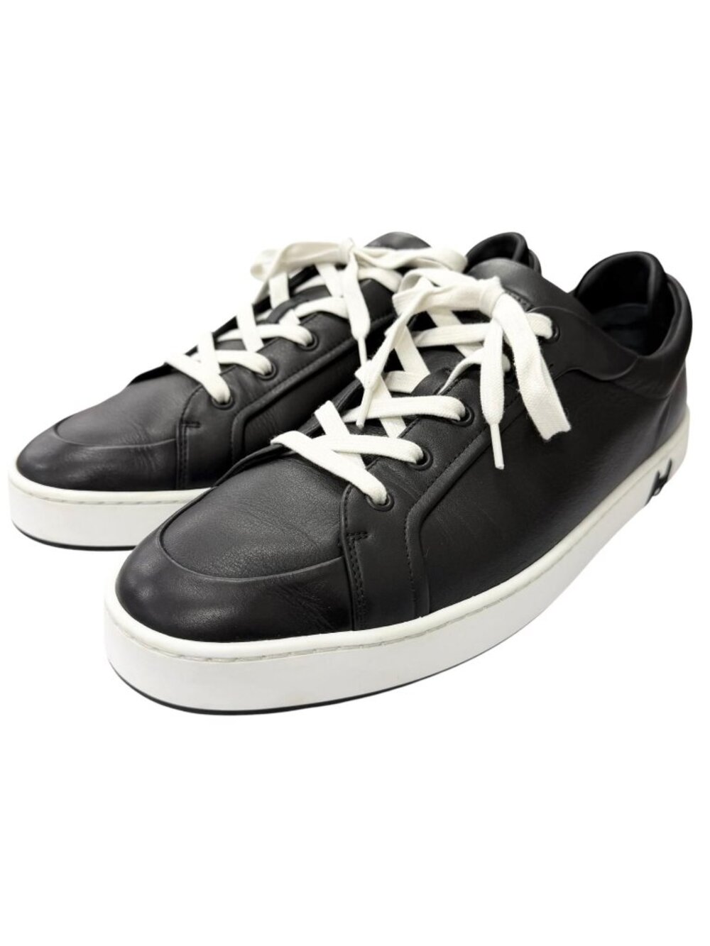 Hermes Kid Leather Logo Lace Up Low-Cut Sneakers Black